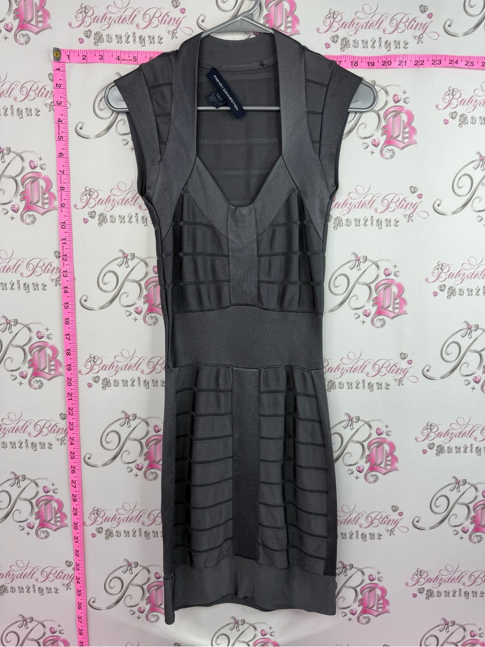 French Connection dress y2k shiny rare bodycon sexy Gray Bandage Midi Dress